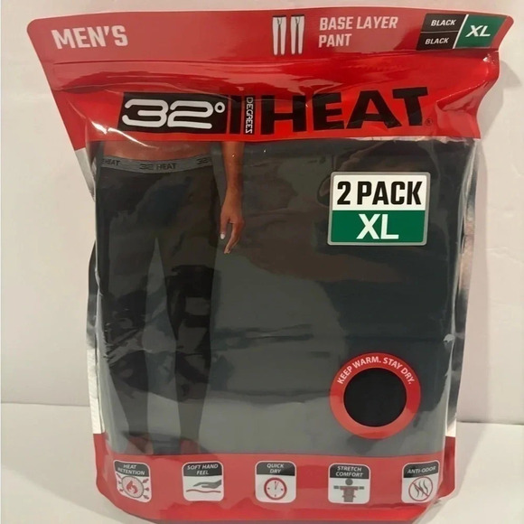 32 Degrees Heat Men’s Base Layer Pant Black Size XL 2 Pack NWT - Picture 1 of 2